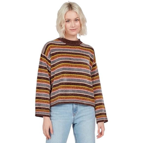 Volcom Sweaters - Volcom Retro Boho Velvety Striped Chenille Pullover Sweater Multi Color Womens M